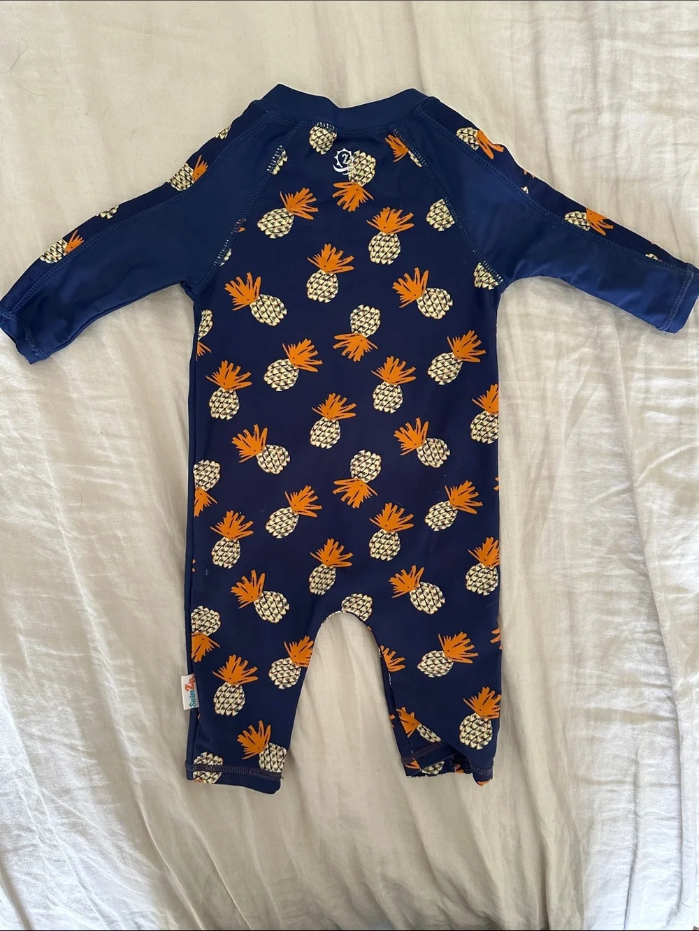 Navy Pineapple Print Baby Sunsuit - Picture 2 of 4